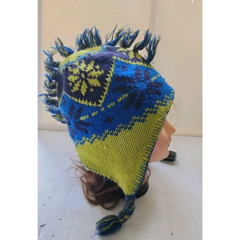 LL Bean Hat 284767 Mohawk Earflap Kids L Beanie Blue Lime Green Discontinued VNT